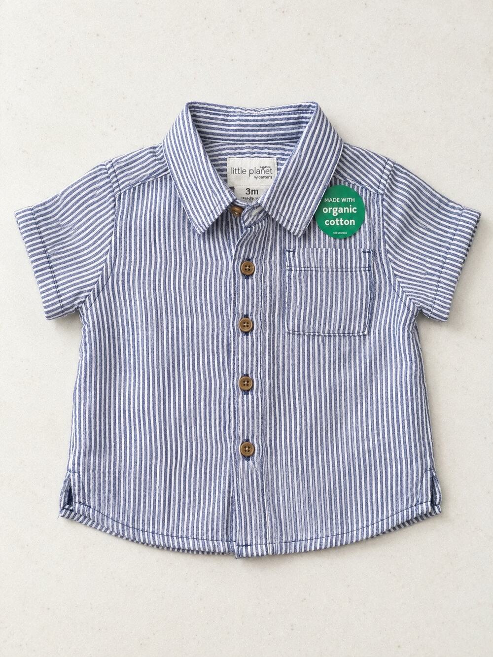 NWT Little Planet by Carter’s Organic Cotton Baby Boy Shirt 3M Blue Stripe